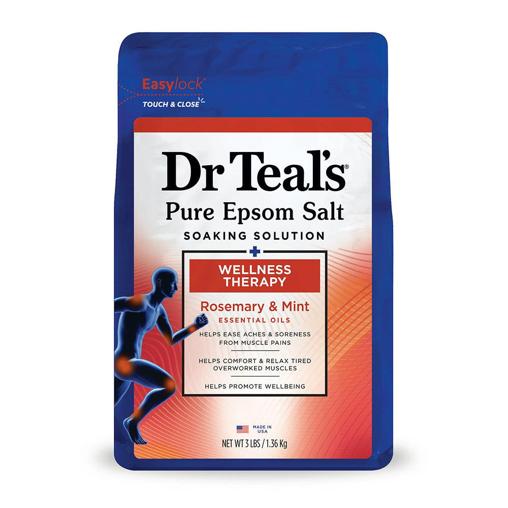 Dr Teals Pure Epsom Salt Soaking Solution Wellness Therapy with Rosemary and Mint, 3 Lb